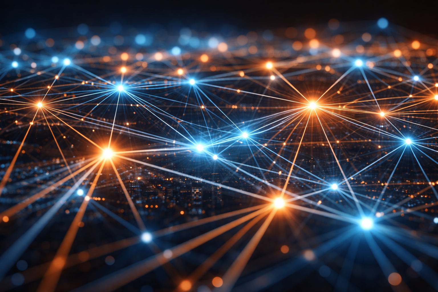 Abstract image showing glowing lines connecting different points, representing data integration.